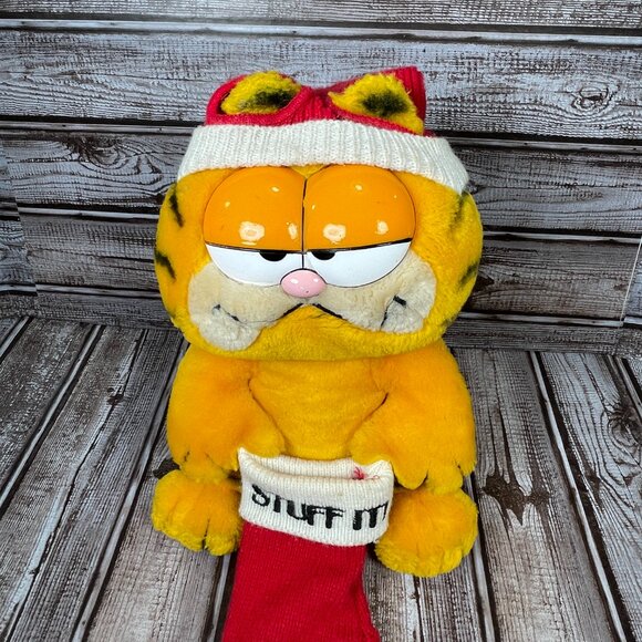 VINTAGE Garfield Christmas Plush Santa Hat 1981 Stuffed Animal Stuff It Stocking - Picture 4 of 11